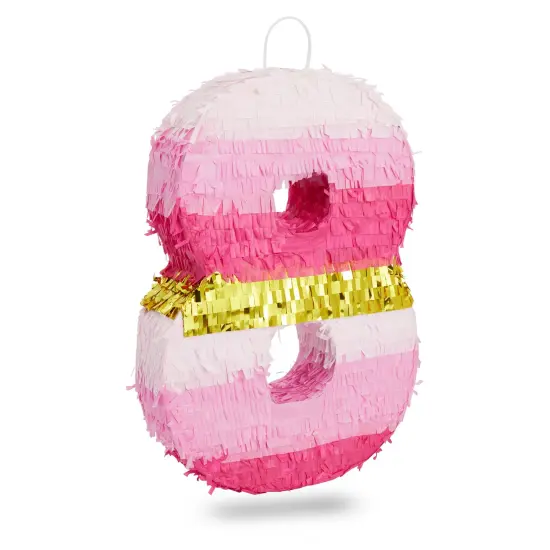 BLUE PANDA Number 8 Pinata, Pink and Gold for Kids Ages 3-14 Birthday Party Decorations, Fiesta, Anniversary Celebration, Small (16.5 x 11 x 3 In) {1}