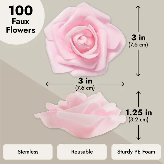 Juvale 100 Pack Light Pink Artificial Flowers - 3 Inches, Fake Carnations for Wedding, Bridal Shower & Valentine's Day Decorations, Arts and Crafts {4}