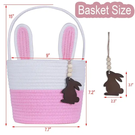 Easter Basket Empty Easter Baskets for Kids Boys Girls with Bunny Tag Egg Basket Eater Gifts Basket Toddler Teens Babys First Easter Basket with Handle Pink White {4}