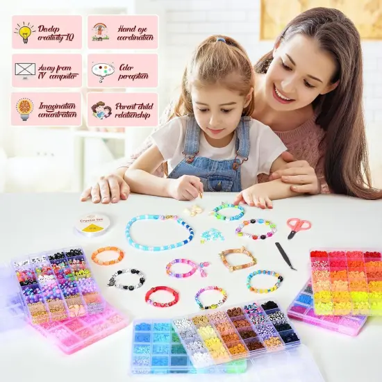 Friendship Bracelet Kit, 16800pcs, 96 Colors Polymer Clay Beads & 24 Colors Glass Seed Beads, 400 Letters Beads，Bracelet Making Kit for DIY Jewelry Making&Friendship Bracelet Making {1}