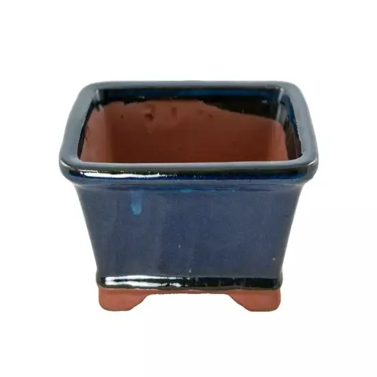 Rectangular Shohin Bonsai, Succulent Pot 6.25"x 5"x 2.75" w / Mesh - Dark Blue {3}