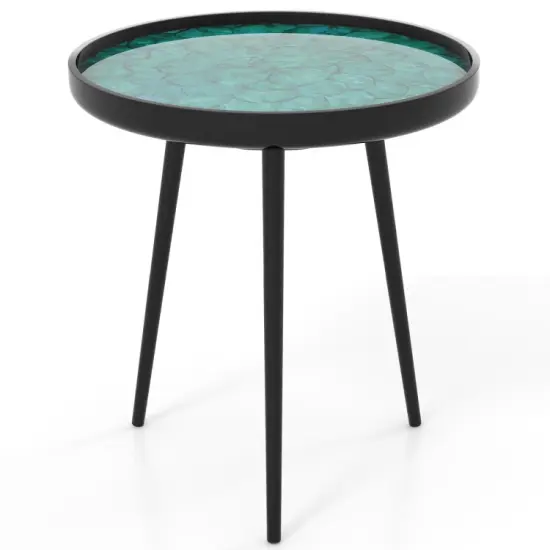 Green Wood Mid-Century Modern Coffee End Table with 16/20 Inch Sea Shell Decoration {2}