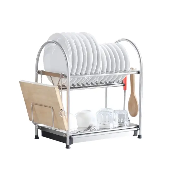 2-Tier Small Dish Drying Rack with Drainboard & Cutting Board Holder for Kitchen {6}
