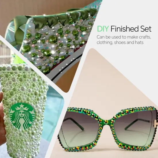 60g Cyan Green Flat Back Pearls Rhinestones for Crafts Mixed Size 3mm-10mm AB Color Round Half Pearls Flatback Pearl Beads and Resin Rhinestones Set for Face Art with Glue {3}