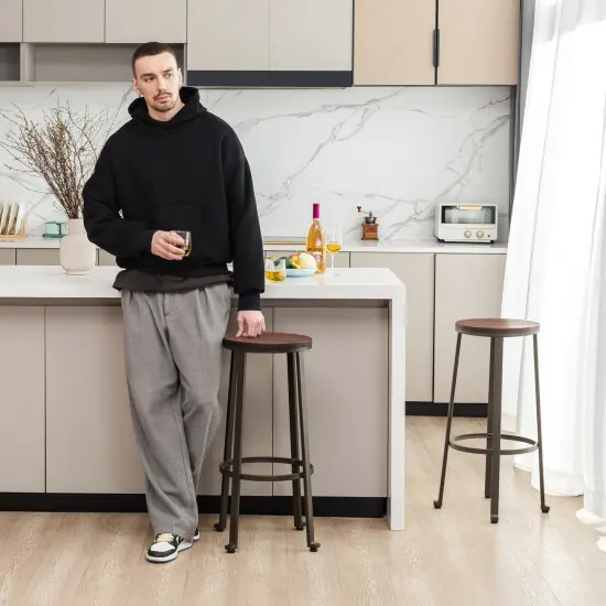 Pub Table/Stools Set - Modern Adjustable Round Bar Table and Round Black Steel Bar Stools {8}