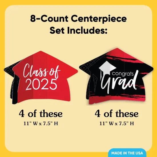 Big Dot of Happiness 8 Count Red Graduation 3D Centerpiece Table Decorations, Freestanding Class of 2025 Grad Party Centerpieces {5}