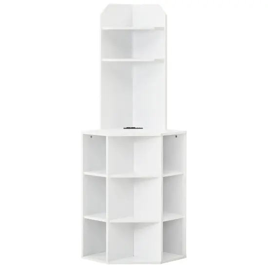 6-Tier Corner Shelf with Charging Station and 2 USB Ports Perfect for Any Room White {7}