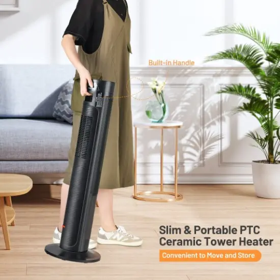 1500W Ceramic Tower Space Heater with Remote Control and Realistic 3D Flame {3}