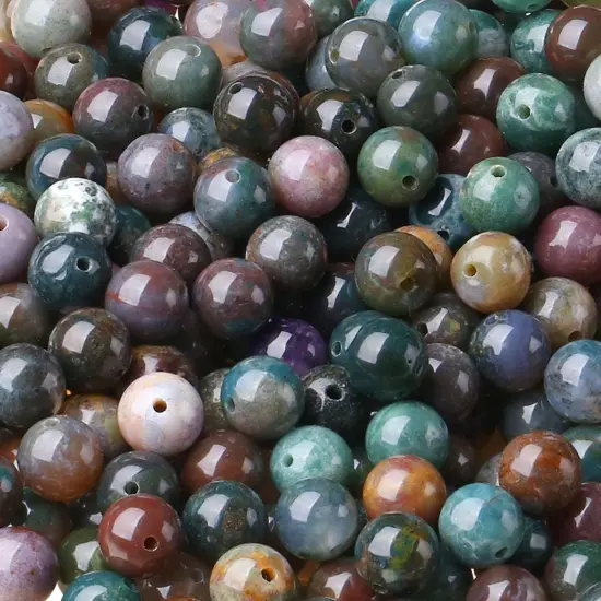 Indian Agate 8mm Natural Stone Beads Round Loose Gemstone Stone Beads for DIY Bracelet Necklace Earrings Jewelry Making Polishing Genuine Real Stone Beading Crystal 96PCS 2 Strand 32" {1}