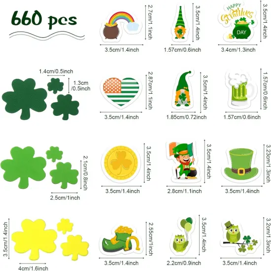 660 Pieces St. Patrick's Day Foam Sticker Assorted Styles Adhesive Decals Shamrock Foam Stickers for St. Patrick's Day {2}