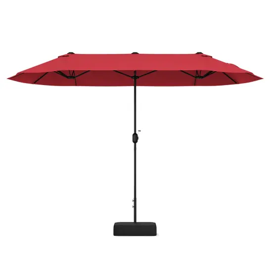 Polyester 13 Feet Double-Sided Patio Twin Table Umbrella with Crank Handle & UV Protection Wine {1}