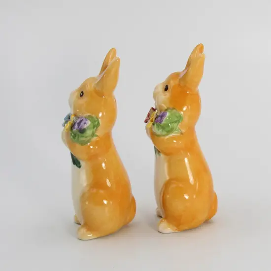 Ceramic Easter Bunny Rabbits with Flowers Salt and Pepper, Home D&eacute;cor, Gift for Her, Gift for Mom, Kitchen D&eacute;cor, Spring D&eacute;cor, Easter D&eacute;cor {5}