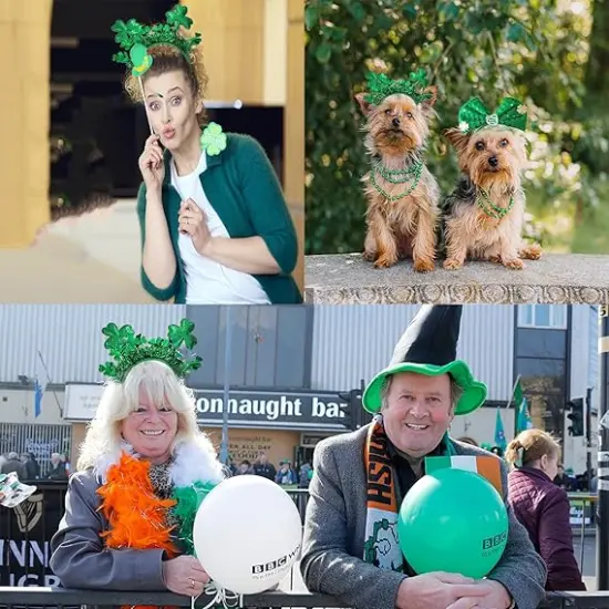 12 Pcs St. Patrick's Day Headbands Bulk, Green Shamrock Headwears For St. Patrick's Day Party Costume Accessories, Irish Party Decoration {5}