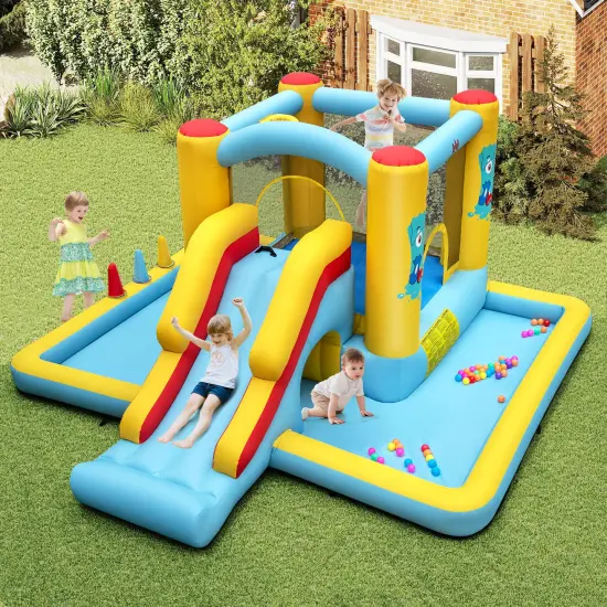 Inflatable Bounce House 7-in-1 Bouncy Castle with Slide and Tunnel without Blower {2}