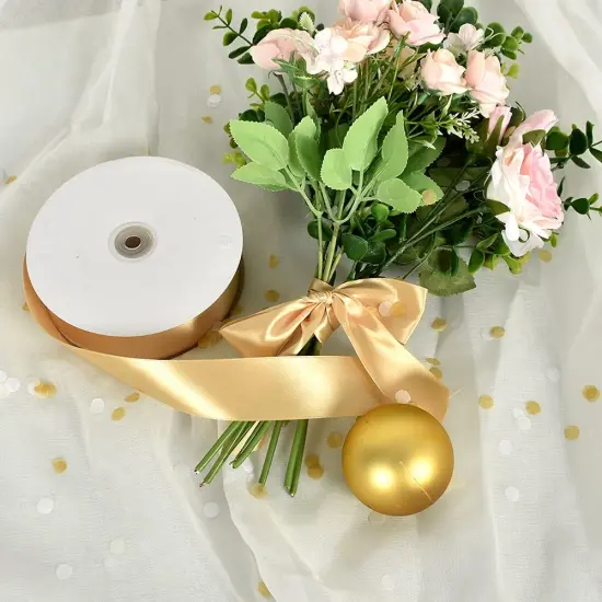 1-1/2 Inch (40mm) x 100 Yards Gold Wide Satin Ribbon Solid Fabric Ribbon for Gift Wrapping Chair Sash Valentine's Day Wedding Birthday Party Decoration Hair Floral Craft Sewing {2}