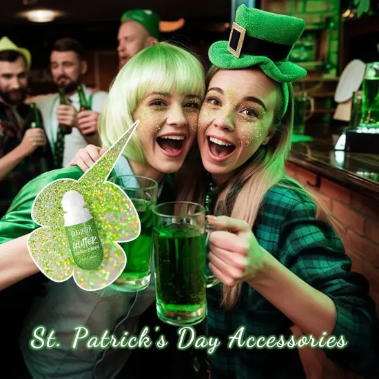 Green Body Glitter Gel, Roll-on Face Glitter for St Patricks Day Festival Rave Accessories, Holographic Hair Glitter Gel,Body Shimmer Mardi Gras Makeup for Rave Party {2}