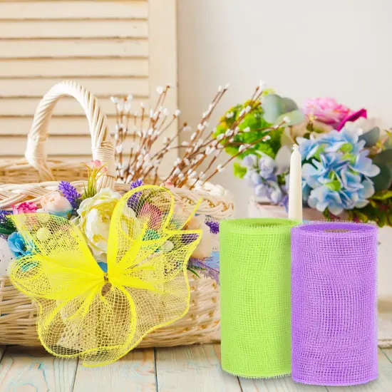 4 Rolls Easter Decor Mesh Ribbon Making Supplies Poly Mesh Ribbon for Halloween Craft Wreaths Decorating 30 Feet Each Roll(6 Inch Wide,Yellow, Green, Blue, Purple) {4}