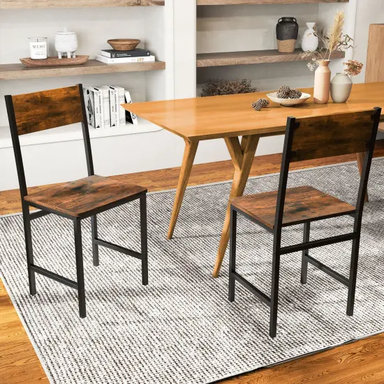 Industrial Kitchen Side Chairs Set of 2 with Metal Legs and Slanted Back-Rustic Brown {2}