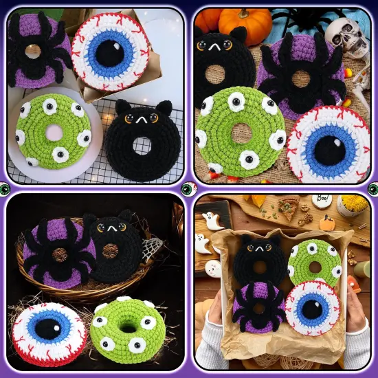 Crochet Kit for Beginners, 4 PCS Donut Family Crochet Kit with Step-by-Step Video Tutorials, Beginner Crochet Kit for Adults and Kids, Donut Family Crocheting Set {4}