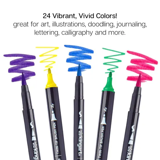 KINGART® PRO Twin-Tip™ 445 Series Brush Pen Art Markers, Set of 24 Unique & Vivid Colors {6}