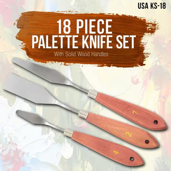 U.S. Art Supply 18-Piece Stainless Steel Palette Knife Set - Spatula Painting Knives to Mix, Spread, Apply Oil & Acrylic Paint on Canvases, Cake Icing {2}