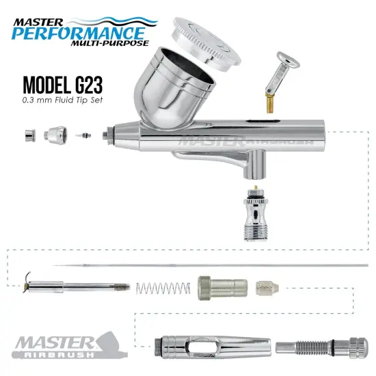 Master Performance G23 Multi-Purpose Dual-Action Gravity Feed Airbrush, 0.3 mm Tip, 1/3 oz Cup, Cutaway Handle (Includes 6 ft. Braided Air Hose) {3}