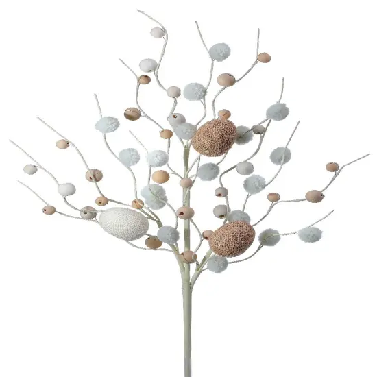 BURLAP EGG & WOOD BEAD SPRAY 23" {1}