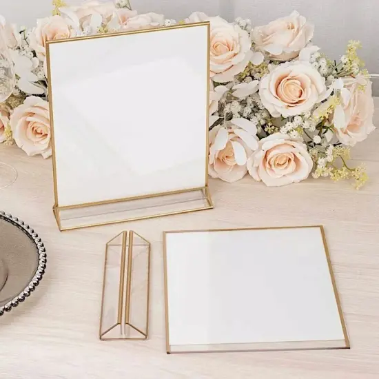 6 Gold and Clear Rectangular Frame Acrylic Freestanding Table Sign Holders Party {3}
