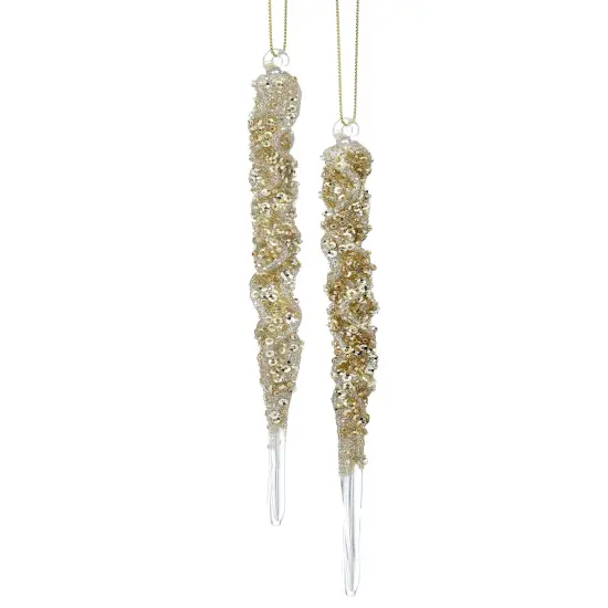 8" Glass Gilded Crystal Icicle Ornament (2 PCS) - Luxurious Christmas Tree Decoration {1}
