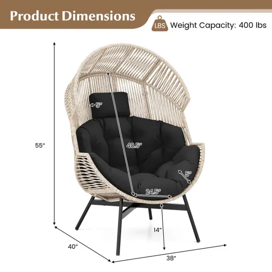 Costway Oversized Egg Style Chair with Cushions & Headrest Heavy-Duty Metal Frame for Yard Off White/Grey/Black {3}