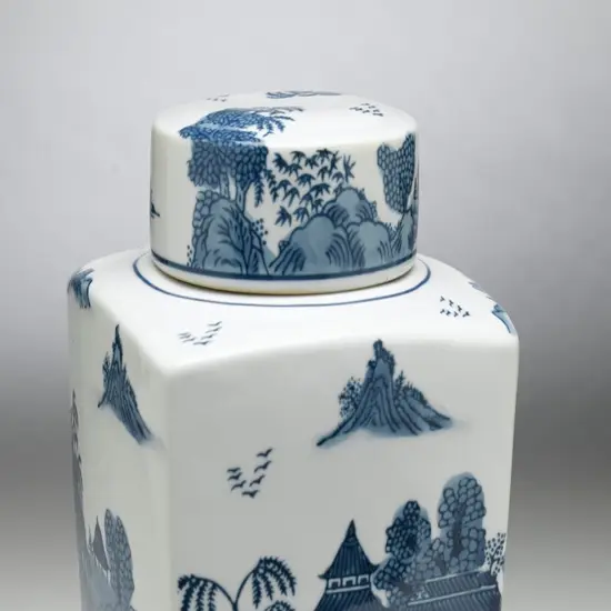 AA Importing 59745 12 Inch Blue & White Square Jar {4}