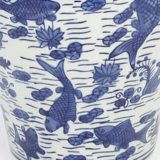 AA Importing Koi Pond Design Ginger Jar with Lid Blue {3}