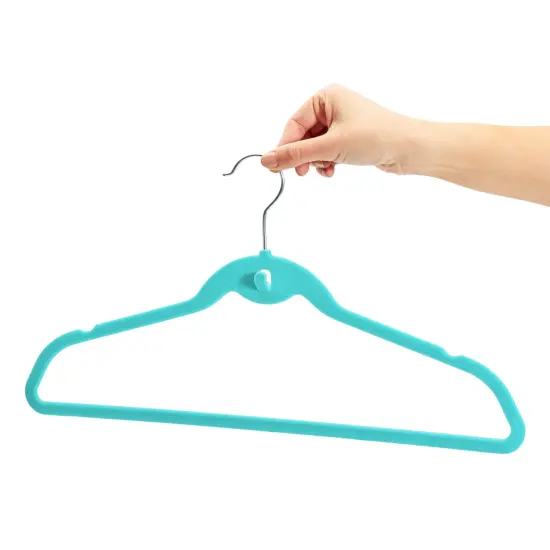 50 Pack Non Slip Velvet Clothes Hangers with Cascading Hooks Space Saving for Kids, Teens, and Adult's Shirts, Coats, Pants, Suits, and Dresses (Teal, 17.5 Inches) Blue {5}
