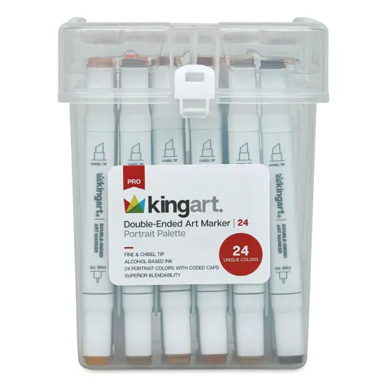 Kingart Pro Double-Ended Art Alcohol Markers - Portrait, Set of 24 {1}