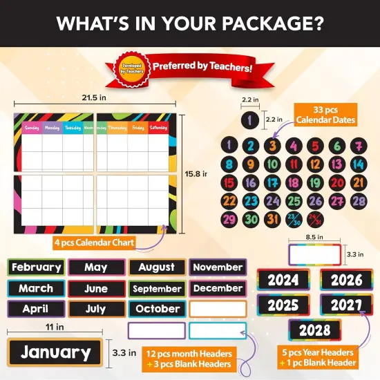 143 Pcs Cutout Calendar Bulletin Board Set with Borders {2}