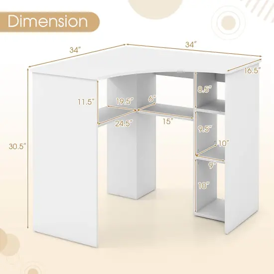 Costway L-Shaped Computer Desk with Storage Shelves Adjustable Shelf for Home Office Natural/White {3}