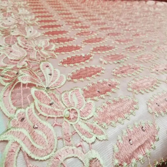 1 Yard Multicolor Floral Bridal Mesh Lace Fabric for Wedding Dresses 50/54 Inch Width {2}