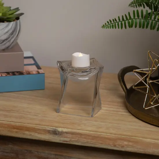 Northlight Dual Purpose Twisted Glass Candle Holder Vase - 4.25" Clear {4}