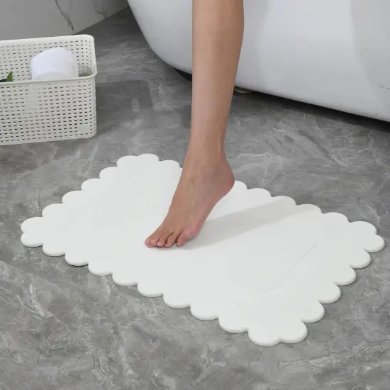Off White Scallop Stone Bath Mat - Dimensions: 24"x15" {3}