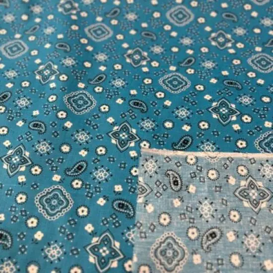 1 Yard Bandana Print Poly Cotton Fabric 58" Turquoise {1}