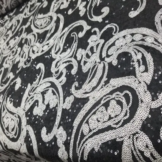 1 Yard Turquoise/Black Elegant Paisley Bridal Lace Fabric With Sequins Embroidery 54 Inch Width {2}