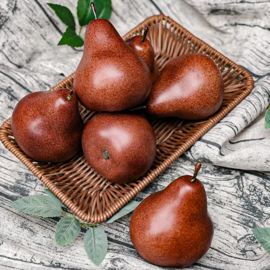 6 Pack Realistic Artificial Brown Pears - Fake Fruit Decor for Home {3}