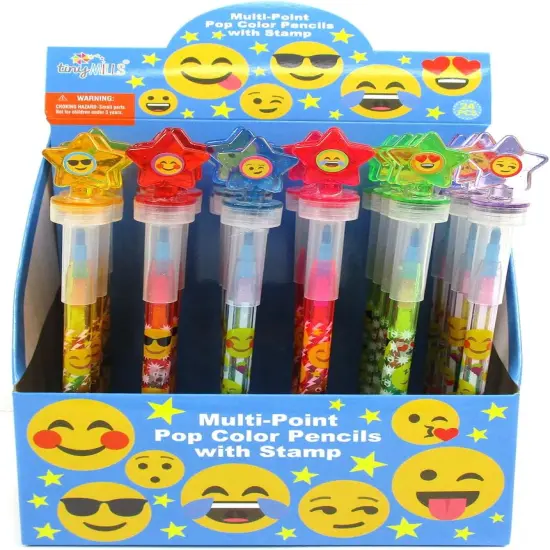 TINYMILLS 24 Pcs Emoji 2 in 1 Stacking Crayons with Stamp Topper {1}