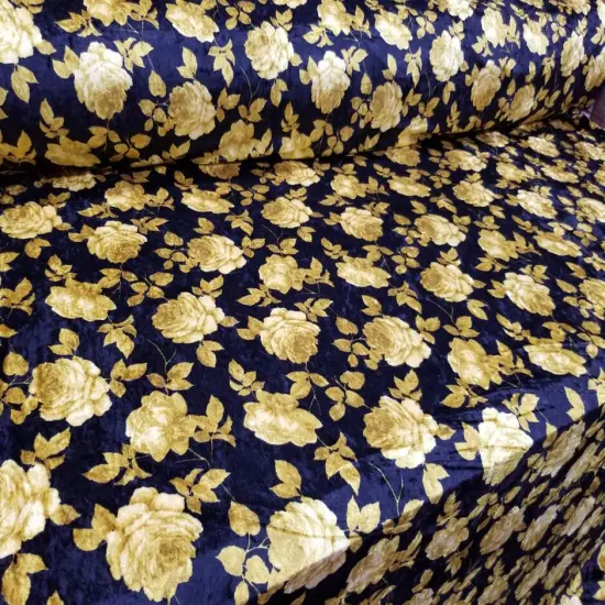 1 Yard Black Solar Gold Stretch Crushed Velvet Floral Fabric for Apparel D&eacute;cor Upholstery 60 Inch Width {1}