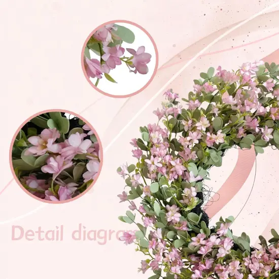 Summer 24-Inch Wreath with Sour Date Flowers and Purple Flowers, Front Door, Porch, and Patio Decoration for Home and Office {4}