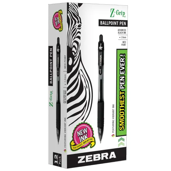 Z-Grip Ballpoint Retractable Pen, 1.0mm, Black, Pack of 12 {1}