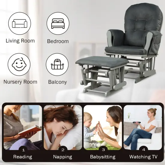 Costway Glider and Ottoman Cushion Set Wood Baby Nursery Rocking Chair Beige/Brown/Dark Grey/Light Grey/Pink/Grey {5}