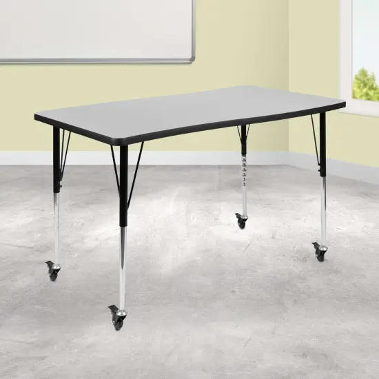 Emma and Oliver Mobile 28"Wx47.5"L Rectangle Wave Flexible Collaborative Adjustable Activity Table Grey {1}