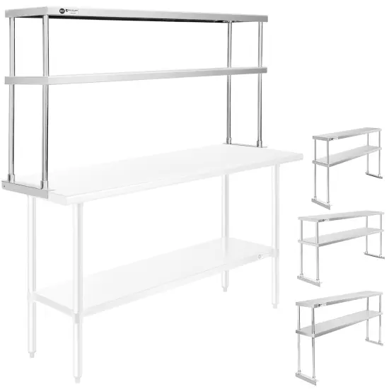 KUTLER Stainless Steel Double Overshelves, NSF Commercial 2-Tier Shelves for Prep and Work Tables for Restaurant, Kitchen, Workshop {7}