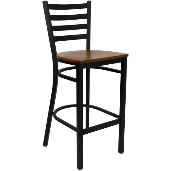 Emma and Oliver Ladder Back Metal Restaurant Dining Barstool Cherry/BlackMetal {2}